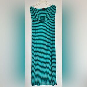 love J Teal & Black Striped Jersey Maxi Skirt